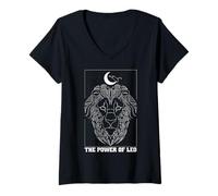 Womens The Power of Leo Zodiac Lion Constellation Moon Art V-Neck T-Shirt