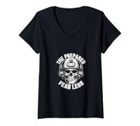 Women's The Prepared Fearless Tactical Skull V-Neck T-Shirt