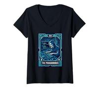 Women's The Programmer Tarot Card XVI Skeleton Hacker Coder V-Neck T-Shirt