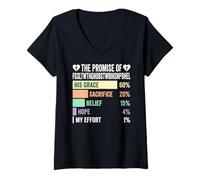Women's The Promise of His Grace Sacrifice Belief Hope Bar Chart V-Neck T-Shirt