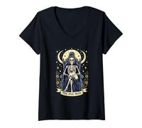 Womens The Pug Mom Gothic Skeleton Moon Halloween Design V-Neck T-Shirt