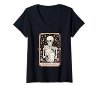 Womens The Purr Prophet Mystic Cat Tarot Skeleton Moon V-Neck T-Shirt