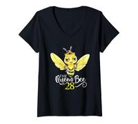 Women's The Queen Bee is 28 Honeybee Hive 28th Birthday Women V-Neck T-Shirt