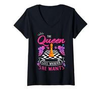 Women's The Queen Goes Wherever She Wants Checkmate Chess V-Neck T-Shirt