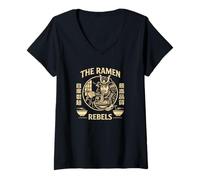 Women's The Ramen Rebels Samurai Noodle Eater Japanese Foodie V-Neck T-Shirt