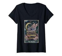 Womens The Reader Tarot Card Book Dragon Romantasy Fantasy Bookish V-Neck T-Shirt
