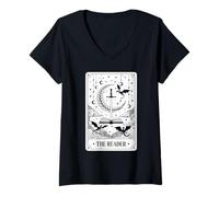 Womens The Reader Tarot Card Bookworm Books Lover Dragon Librarians V-Neck T-Shirt