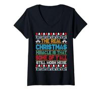 Womens The Real Christmas Miracle You Still Work Here Funny Sweater V-Neck T-Shirt