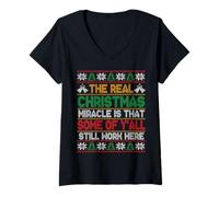 Womens The Real Christmas Miracle You Still Work Here Sweater V-Neck T-Shirt