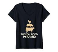 Womens The Real Food Pyramid Funny BBQ Meat Lover Carnivore V-Neck T-Shirt