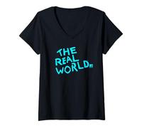 Womens The Real World Light Blue Show Logo Vintage Reality TV V-Neck T-Shirt