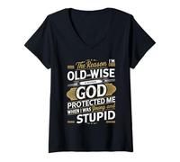 Womens The Reason I’m Old And Wise Is Because God-Protected Me V-Neck T-Shirt
