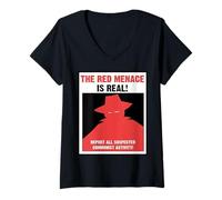 Womens The Red Menace Anti Communist Poster V-Neck T-Shirt
