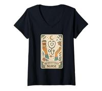 Womens The Registered Nurse Tarot Stethoscope Coffee Floral V-Neck T-Shirt