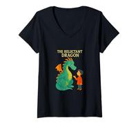 Womens The Reluctant Dragon Kenneth Grahame Gentle Fantasy Classic V-Neck T-Shirt