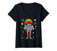 Womens The Repair Worker Elf Christmas Matching V-Neck T-Shirt