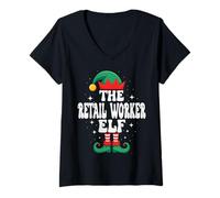 Womens The Retail Worker Elf Funny Christmas Matching Family V-Neck T-Shirt