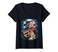 Womens The Return of Vampurr Cat Funny Halloween V-Neck T-Shirt