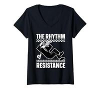 Womens The Rhythm of Resistance 2-Tone Ska Music Fan Protest V-Neck T-Shirt