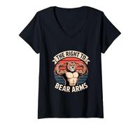 Womens The Right to Bear Arms Funny Muscular Bear Pun V-Neck T-Shirt