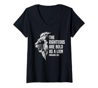 Women's The Righteous are Bold As A Lion Christian Proverbs 28:1 V-Neck T-Shirt