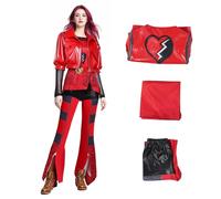Womens The Rise of Red Costumes Red Leather Coat Pants Outfit Halloween Party Princess Red Costume XL