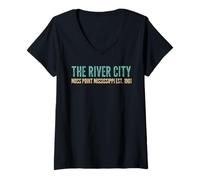 Womens The River City Moss Point Mississippi Est. 1901 V-Neck T-Shirt