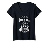 Womens The Rock 'n Roll Queen Is Here Rock N Roll Guitar V-Neck T-Shirt