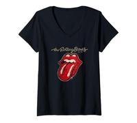 Womens The Rolling Stones Music Band Vintage Tongue by Rock Off V-Neck T-Shirt