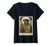 Womens The Rottweiler Tarot Card Vintage Funny The Holy Rottweiler V-Neck T-Shirt