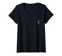 Women's The Royal Star Pave Diamonds Silver Cross V-Neck T-Shirt