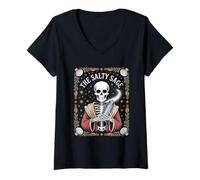 Womens The Salty Sage Skeleton Monk Occult Humor V-Neck T-Shirt