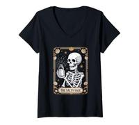 Womens The Salty Sage Skeleton with Salt Shaker Occult Humor V-Neck T-Shirt