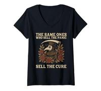 Womens The Same Ones Who Sell The Panic Sell The Cure Plague Doctor V-Neck T-Shirt