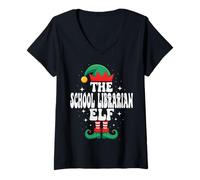 Womens The School Librarian Elf Funny Christmas Matching Family V-Neck T-Shirt