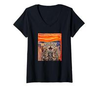Women's The Scream Art Funny Pallas's Cat Meme V-Neck T-Shirt