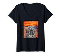 Women's The Scream Art Funny Snow Leopard Meme V-Neck T-Shirt