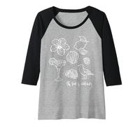 Womens The Sea is Calling Beach Ocean Hibiscus Vacation Line Art Raglan Baseball Tee