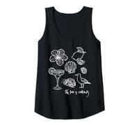 Womens The Sea is Calling Beach Ocean Hibiscus Vacation Line Art Tank Top