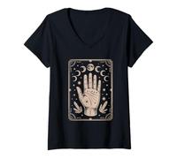 Womens The Seer’s Hand Gothic Palmistry Occult Moon Phases V-Neck T-Shirt