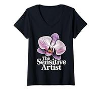 Womens The Sensitive Artist Plant Design Botanical and Plant V-Neck T-Shirt