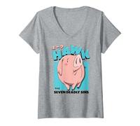 Womens The Seven Deadly Sins Hawk The Pig Cute Portrait Anime V-Neck T-Shirt