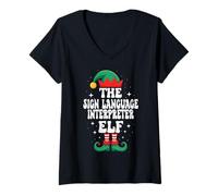 Women's The Sign Language Interpreter Elf Funny Christmas Matching V-Neck T-Shirt