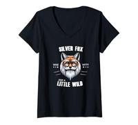 Womens The Silver Fox Wise and Witty Grandads Fathers Authentic V-Neck T-Shirt