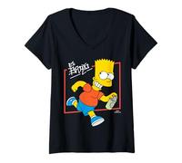 Women's The Simpsons El Barto Bart Running & Smiling Light Text V-Neck T-Shirt