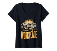 Women's The Sky is Not The Limit Its My Workplace Crane V-Neck T-Shirt