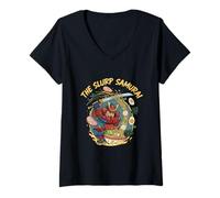 Womens The Slurp Samurai Japanese Noodle Warrior Udon Lover V-Neck T-Shirt