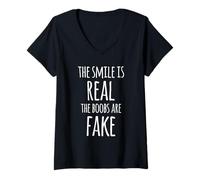 Womens The Smile Is Real The Boobs Are Fake V-Neck T-Shirt