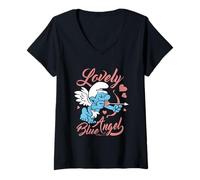 Women's The Smurfs Lovely Blue Angel V-Neck T-Shirt