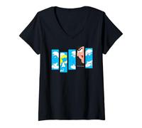 Womens The Smurfs Movie Brainy Smurfette Gargamel Montage V-Neck T-Shirt